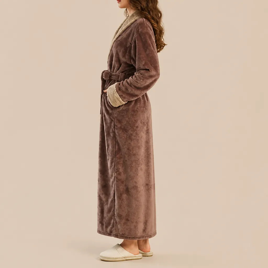 La boutique du peignoir Peignoir Velours Femme - Col Fausse Fourrure, Marron Chocolat