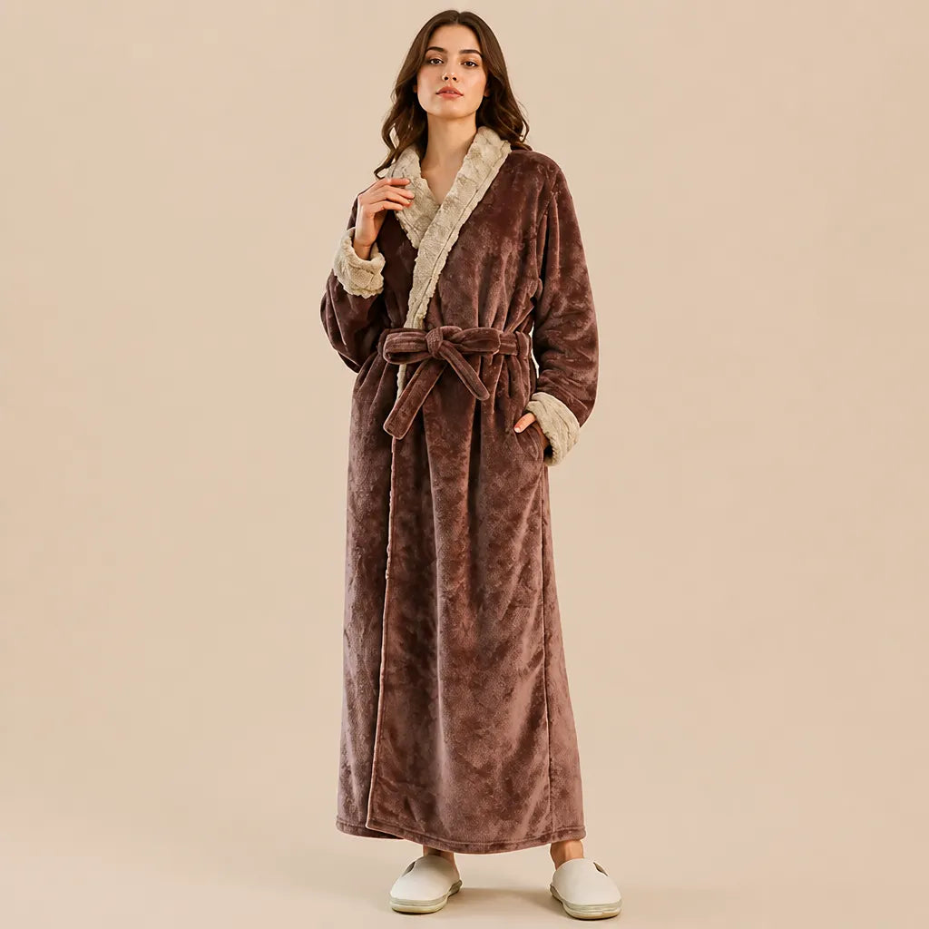 La boutique du peignoir Peignoir Velours Femme - Col Fausse Fourrure, Marron Chocolat