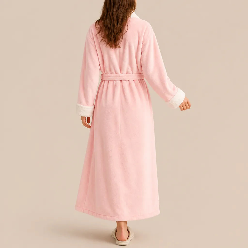 La boutique du peignoir Peignoir Velours Femme - Col Fausse Fourrure, Rose Poudré
