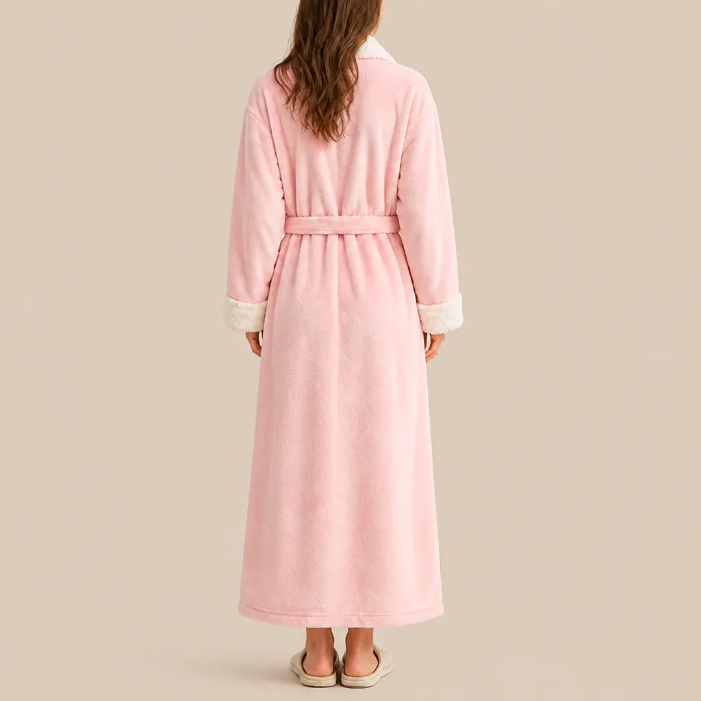 La boutique du peignoir Peignoir Velours Femme - Col Fausse Fourrure, Rose Poudré