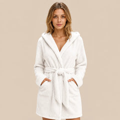 La boutique du peignoir Peignoir Capuche Femme - Court en Polaire, Blanc