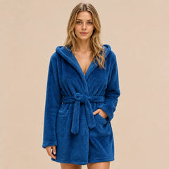 La boutique du peignoir Peignoir Capuche Femme - Court en Polaire, Bleu Roi