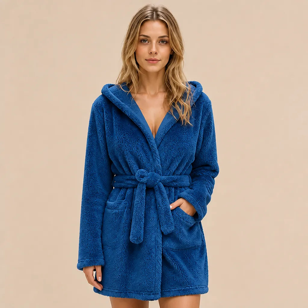La boutique du peignoir Peignoir Capuche Femme - Court en Polaire, Bleu Roi