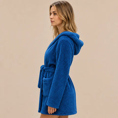 La boutique du peignoir Peignoir Capuche Femme - Court en Polaire, Bleu Roi