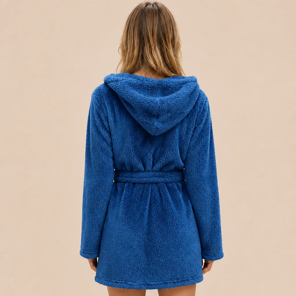 La boutique du peignoir Peignoir Capuche Femme - Court en Polaire, Bleu Roi