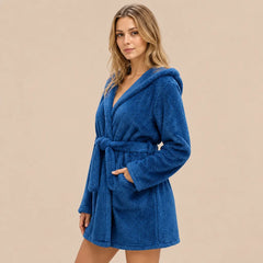 La boutique du peignoir Peignoir Capuche Femme - Court en Polaire, Bleu Roi