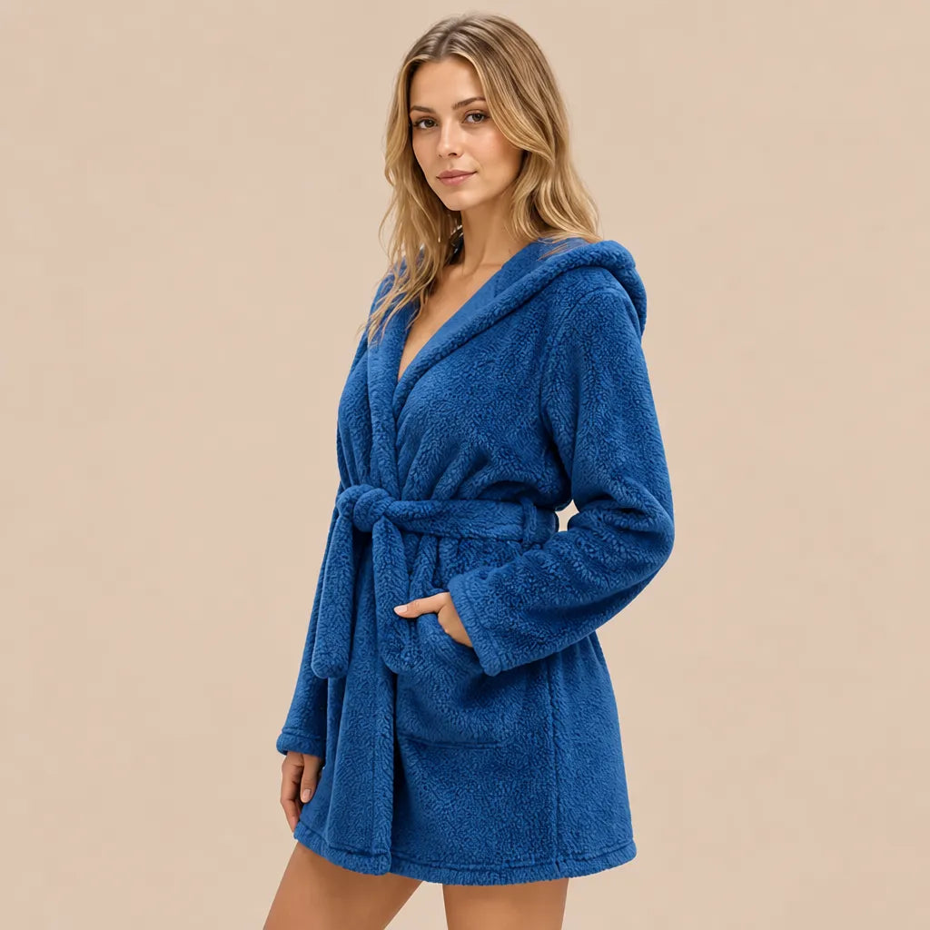 La boutique du peignoir Peignoir Capuche Femme - Court en Polaire, Bleu Roi