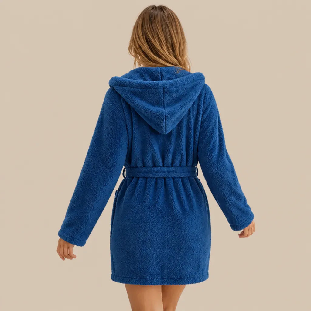 La boutique du peignoir Peignoir Capuche Femme - Court en Polaire, Bleu Roi