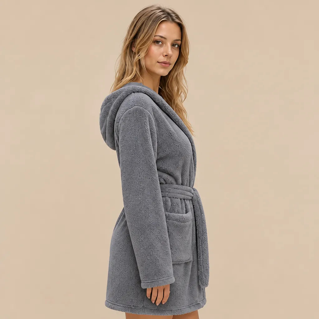 La boutique du peignoir Peignoir Capuche Femme - Court en Polaire, Gris