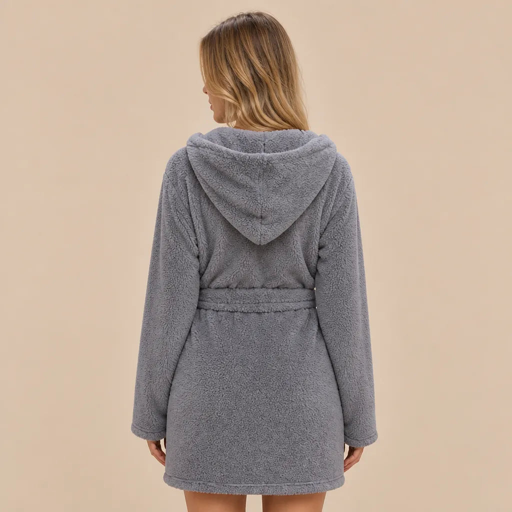 La boutique du peignoir Peignoir Capuche Femme - Court en Polaire, Gris