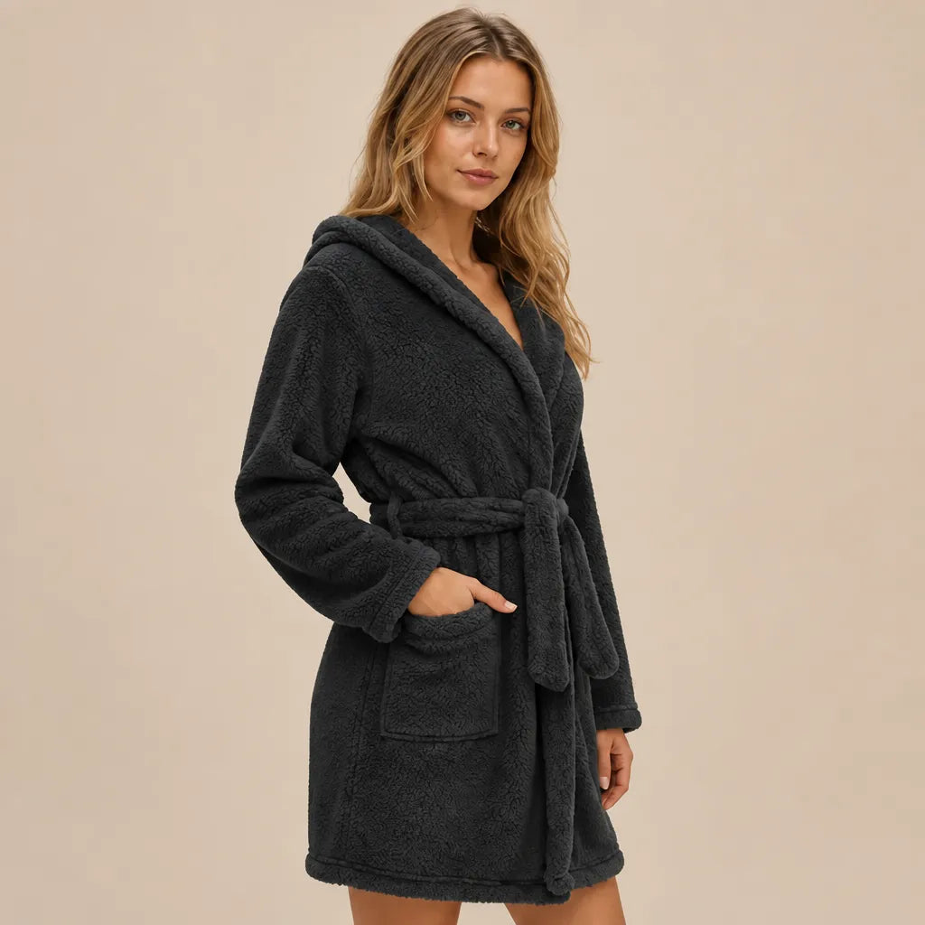 La boutique du peignoir Peignoir Capuche Femme - Court en Polaire, Noir