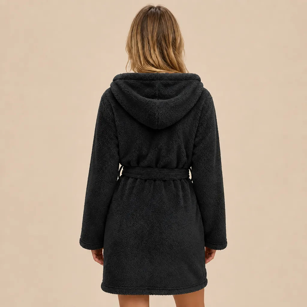 La boutique du peignoir Peignoir Capuche Femme - Court en Polaire, Noir