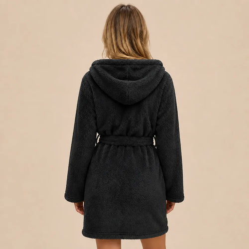 La boutique du peignoir Peignoir Capuche Femme - Court en Polaire, Noir