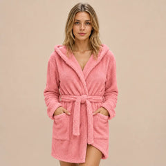 La boutique du peignoir Peignoir Capuche Femme - Court en Polaire, Rose Corail