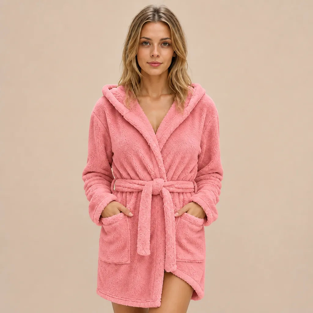 La boutique du peignoir Peignoir Capuche Femme - Court en Polaire, Rose Corail
