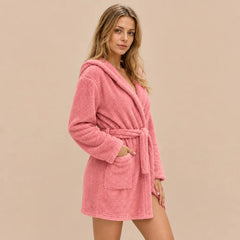 La boutique du peignoir Peignoir Capuche Femme - Court en Polaire, Rose Corail
