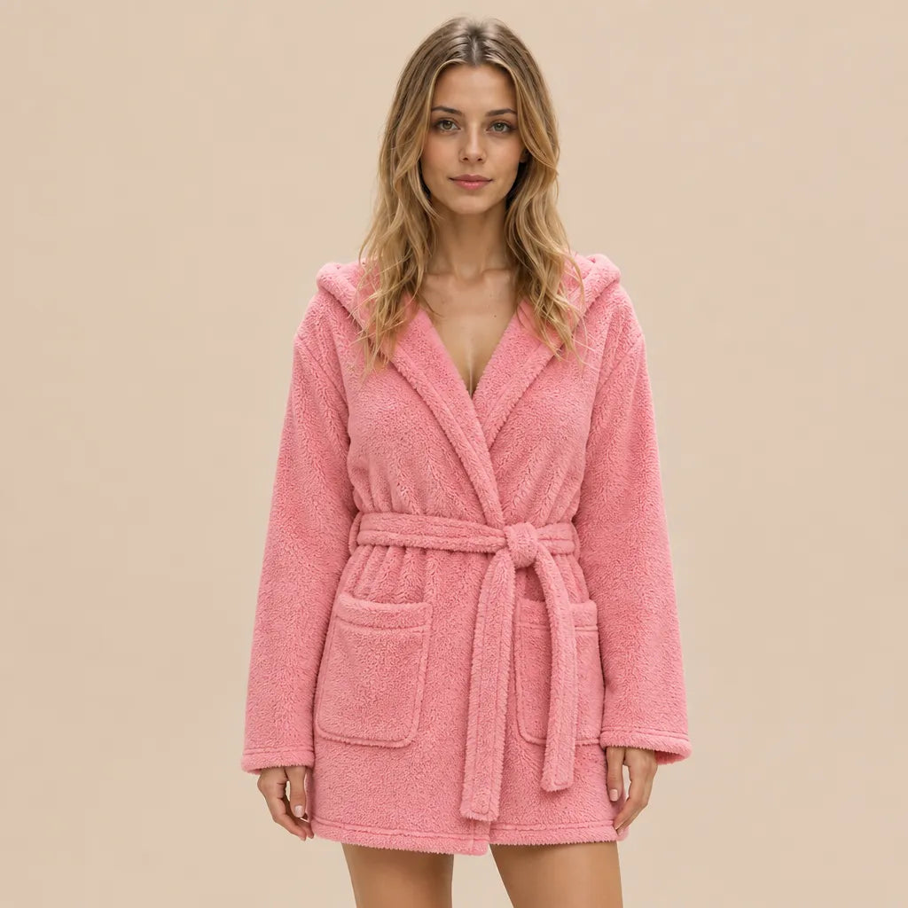 La boutique du peignoir Peignoir Capuche Femme - Court en Polaire, Rose Corail