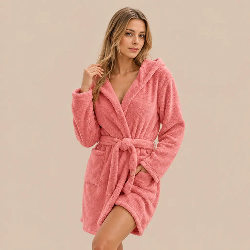 La boutique du peignoir Peignoir Capuche Femme - Court en Polaire, Rose Corail