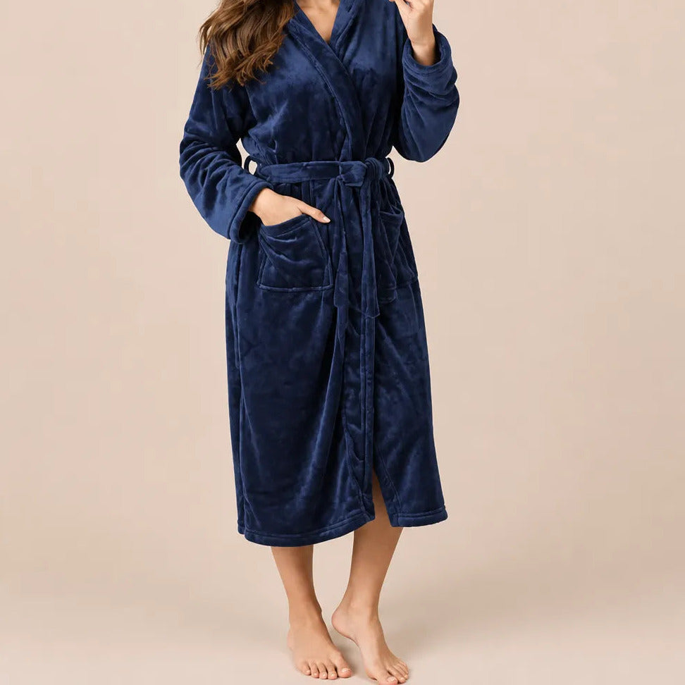 La boutique du peignoir Peignoir Capuche Femme - Long en Polaire, Bleu Marine
