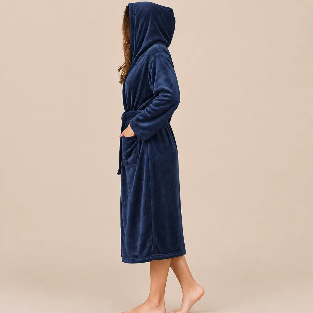 La boutique du peignoir Peignoir Capuche Femme - Long en Polaire, Bleu Marine
