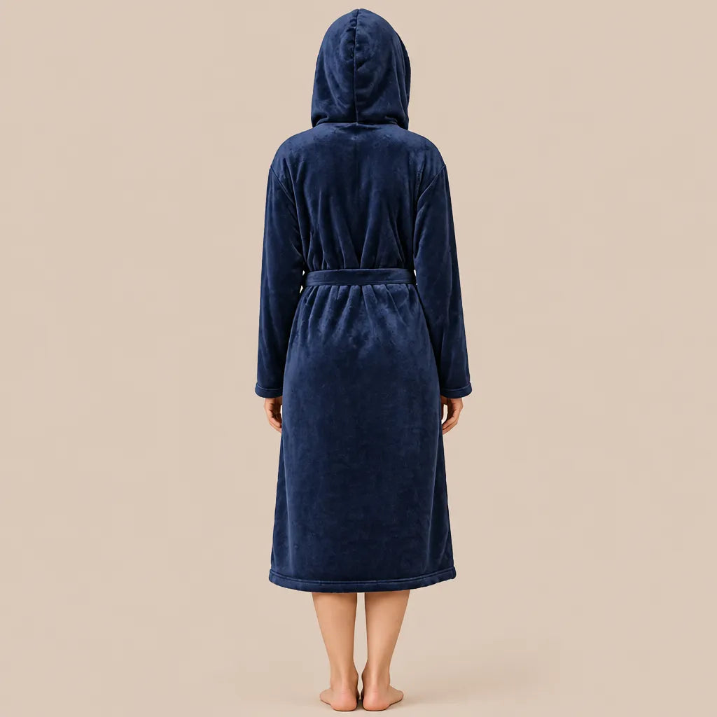 La boutique du peignoir Peignoir Capuche Femme - Long en Polaire, Bleu Marine