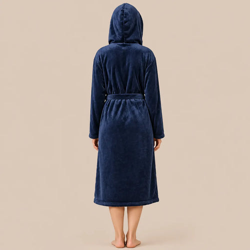 La boutique du peignoir Peignoir Capuche Femme - Long en Polaire, Bleu Marine