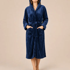 La boutique du peignoir Peignoir Capuche Femme - Long en Polaire, Bleu Marine