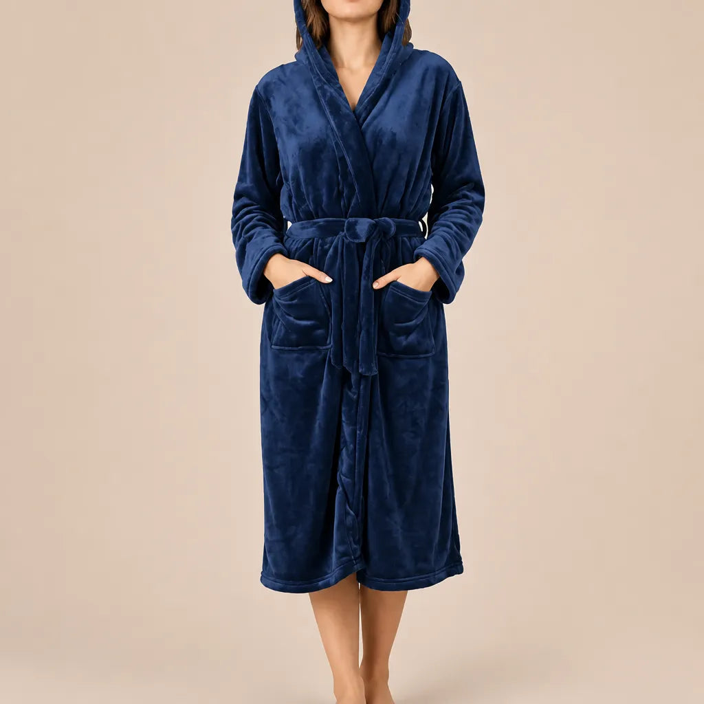 La boutique du peignoir Peignoir Capuche Femme - Long en Polaire, Bleu Marine
