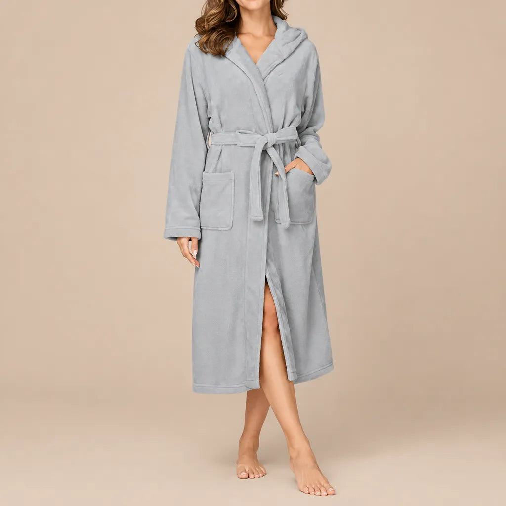 La boutique du peignoir Peignoir Capuche Femme - Long en Polaire, Gris