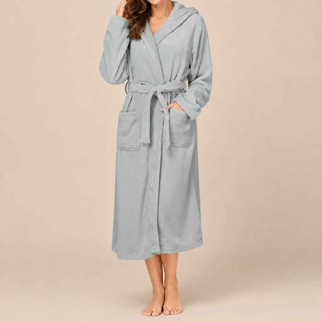 La boutique du peignoir Peignoir Capuche Femme - Long en Polaire, Gris