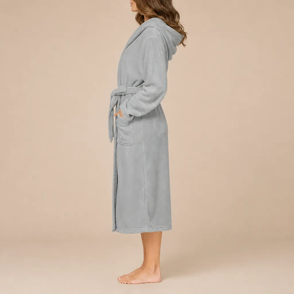 La boutique du peignoir Peignoir Capuche Femme - Long en Polaire, Gris