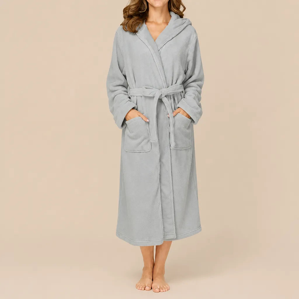 La boutique du peignoir Peignoir Capuche Femme - Long en Polaire, Gris