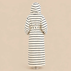 La boutique du peignoir Peignoir Capuche Femme - Long en Polaire Imprimée, Blanc Rayé Noir