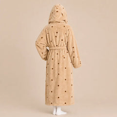 La boutique du peignoir Peignoir Capuche Femme - Long en Polaire Imprimée, Camel à Pois