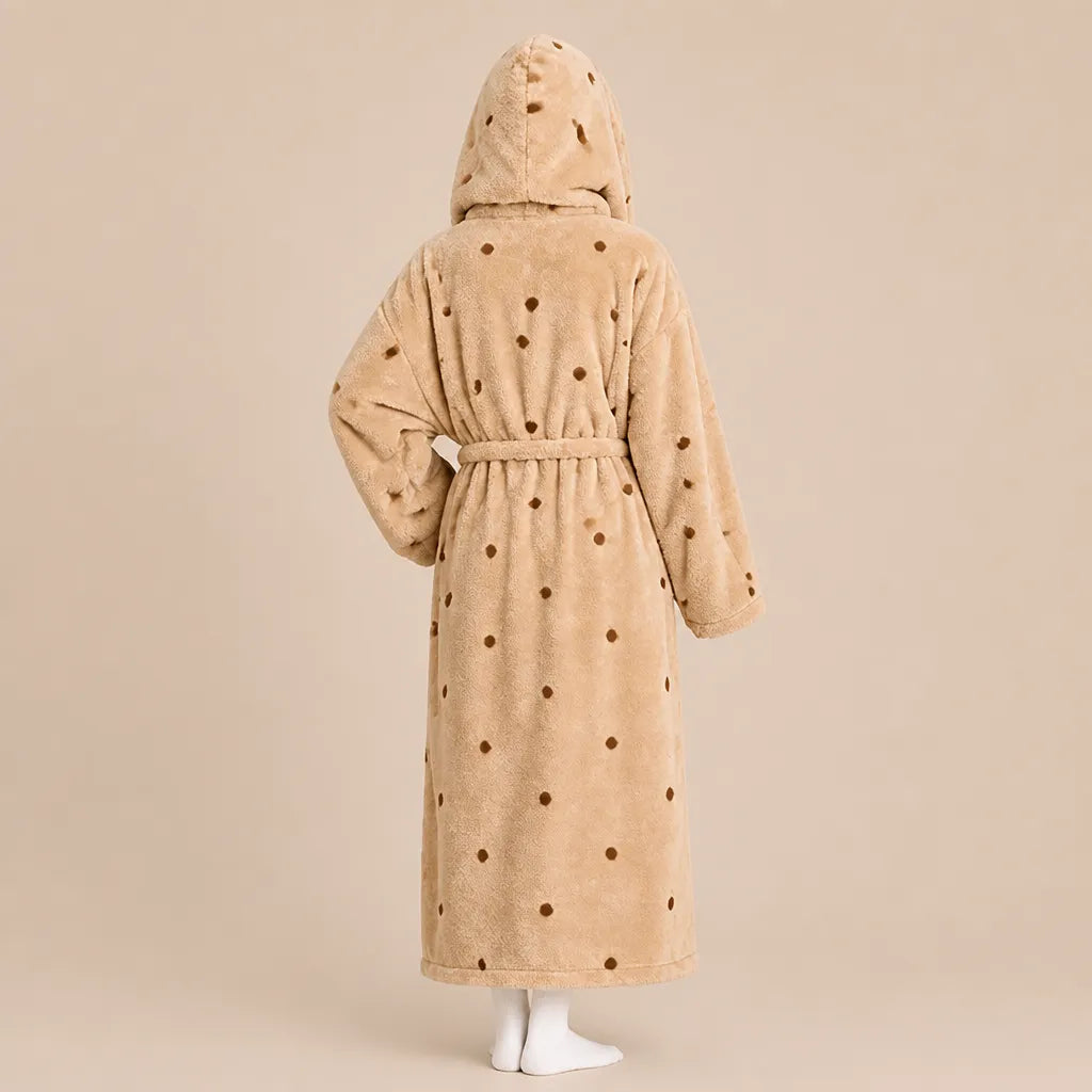 La boutique du peignoir Peignoir Capuche Femme - Long en Polaire Imprimée, Camel à Pois
