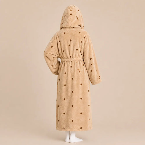 La boutique du peignoir Peignoir Capuche Femme - Long en Polaire Imprimée, Camel à Pois