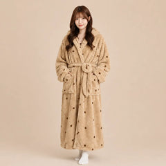 La boutique du peignoir Peignoir Capuche Femme - Long en Polaire Imprimée, Camel à Pois
