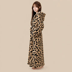 La boutique du peignoir Peignoir Capuche Femme - Long en Polaire Imprimée, Léopard