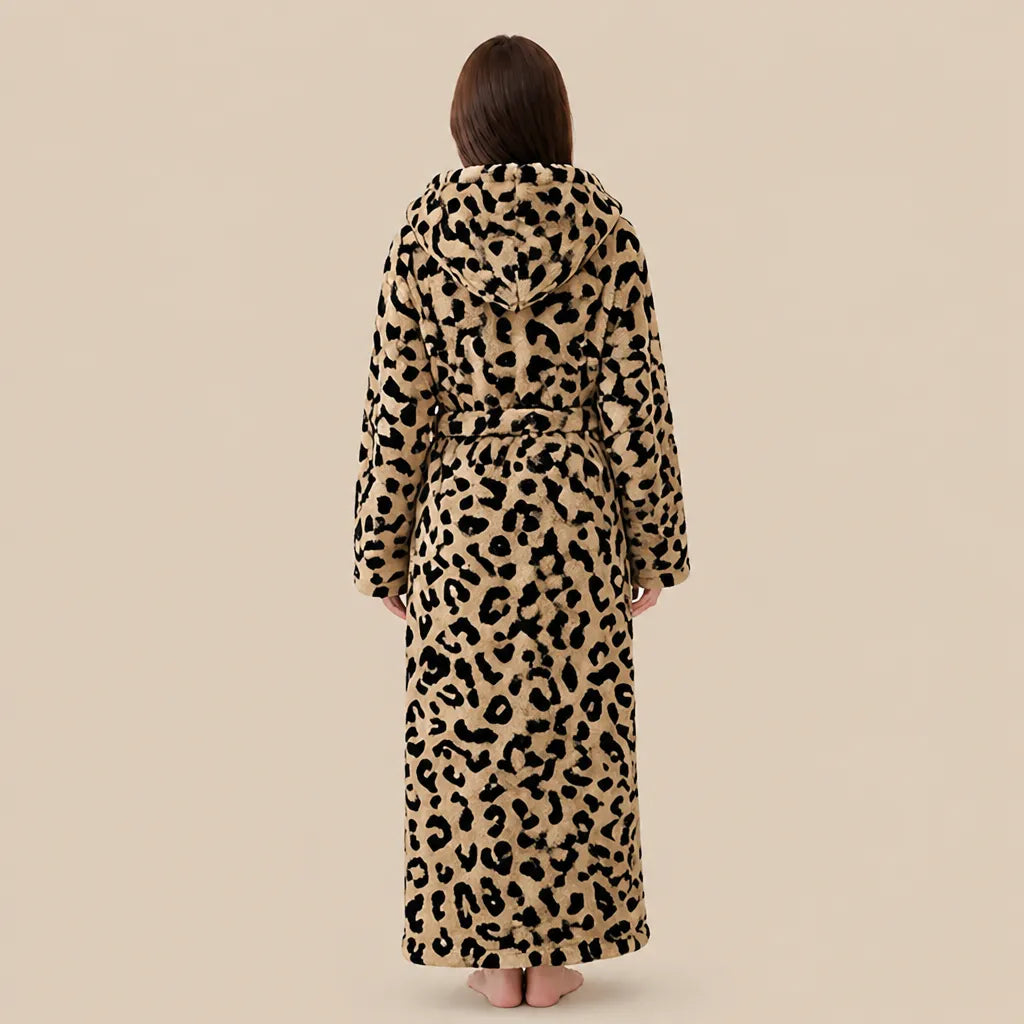 La boutique du peignoir Peignoir Capuche Femme - Long en Polaire Imprimée, Léopard