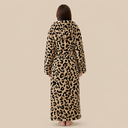 La boutique du peignoir Peignoir Capuche Femme - Long en Polaire Imprimée, Léopard