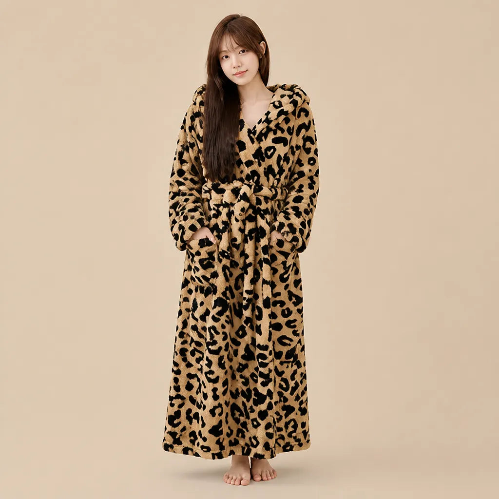 La boutique du peignoir Peignoir Capuche Femme - Long en Polaire Imprimée, Léopard