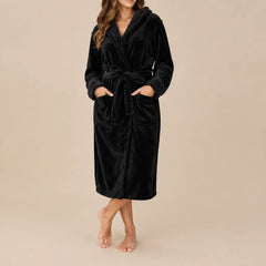 La boutique du peignoir Peignoir Capuche Femme - Long en Polaire, Noir