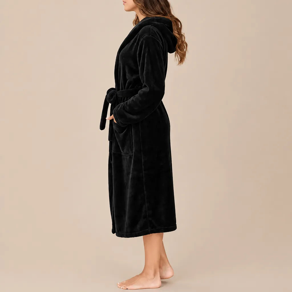 La boutique du peignoir Peignoir Capuche Femme - Long en Polaire, Noir