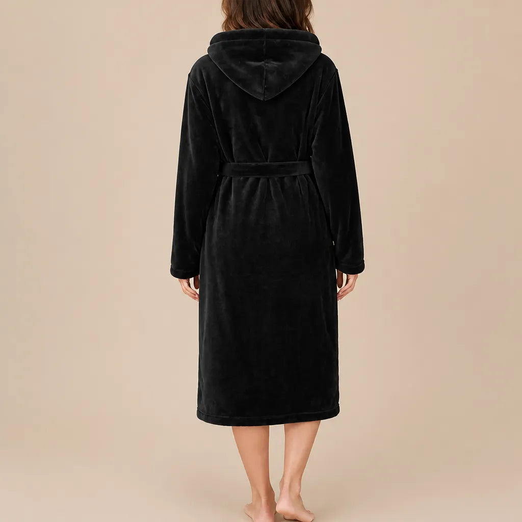 La boutique du peignoir Peignoir Capuche Femme - Long en Polaire, Noir