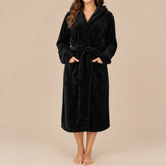 La boutique du peignoir Peignoir Capuche Femme - Long en Polaire, Noir