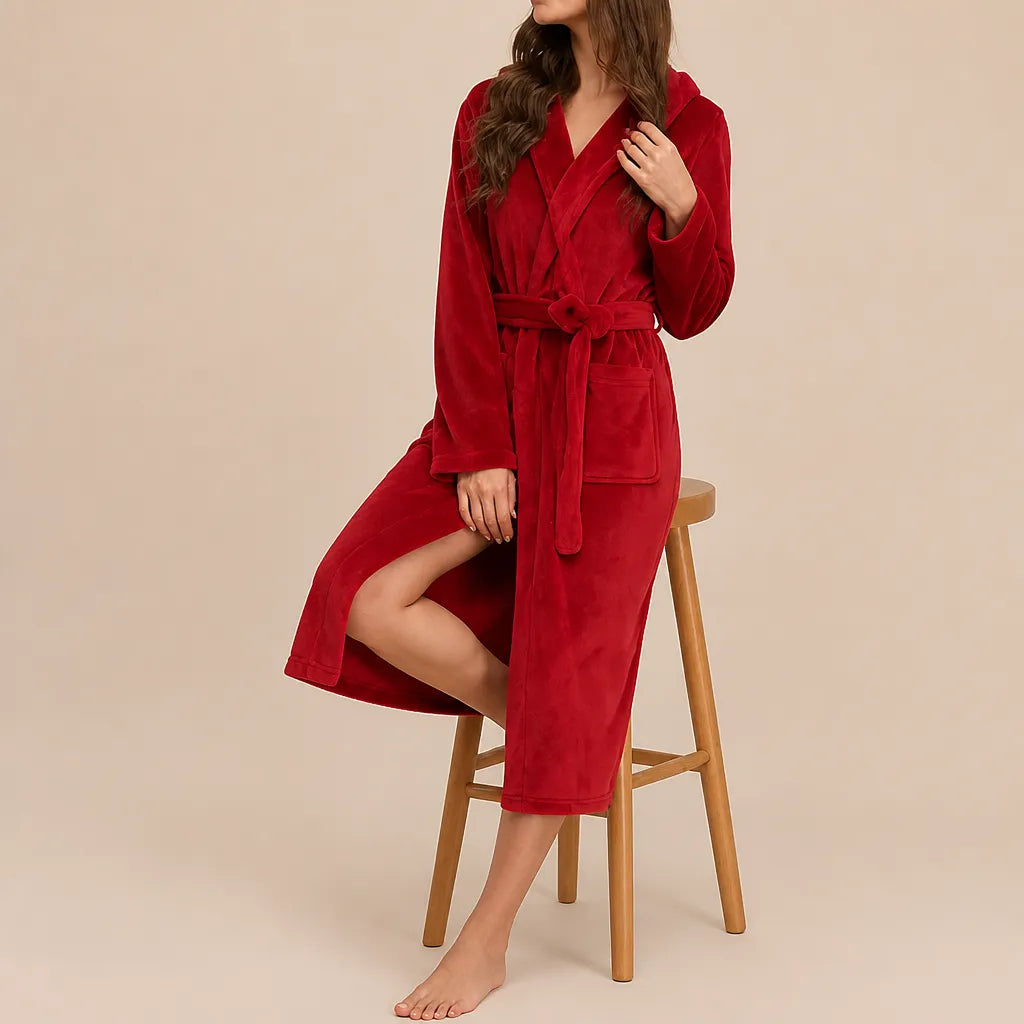 La boutique du peignoir Peignoir Capuche Femme - Long en Polaire, Rouge Bordeaux