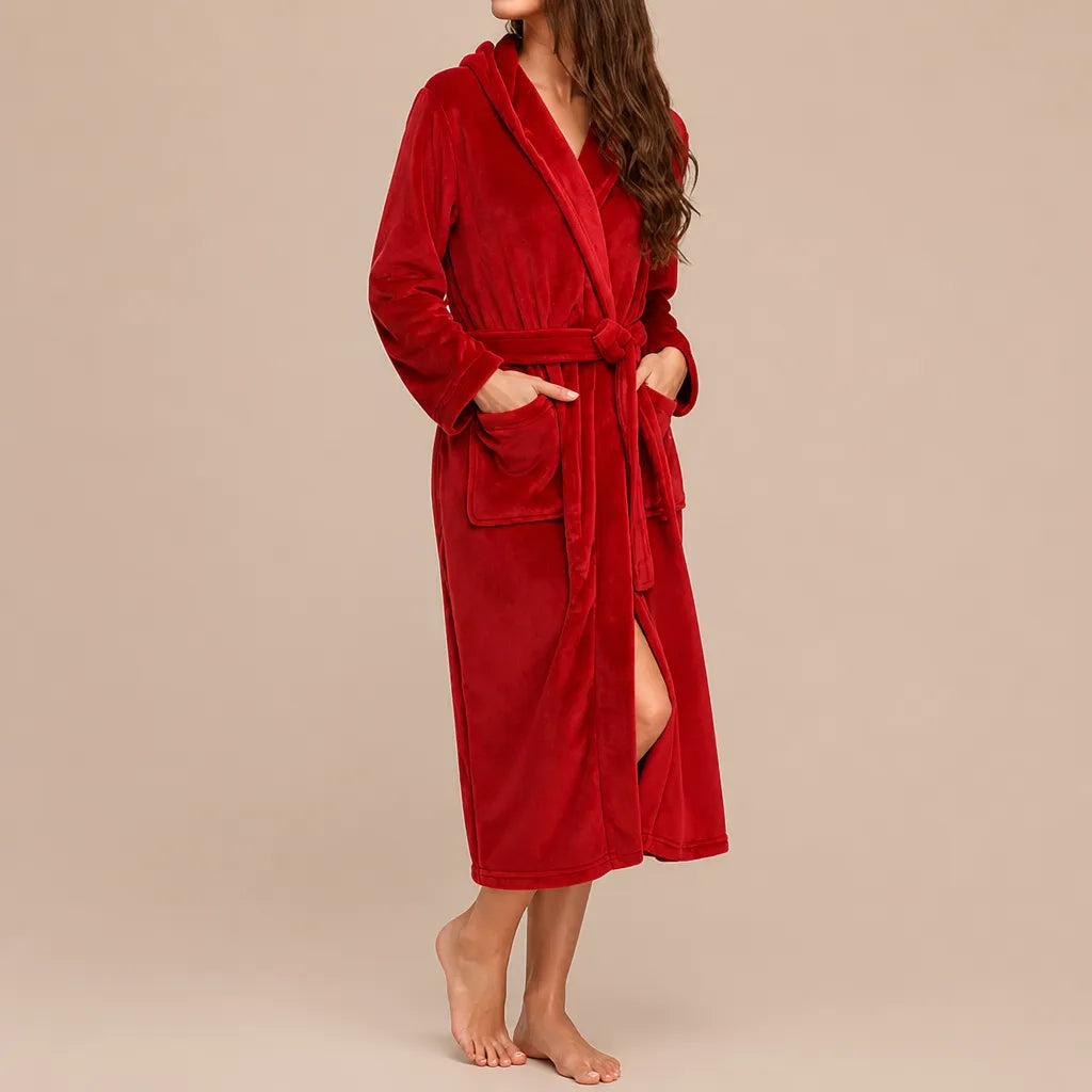 La boutique du peignoir Peignoir Capuche Femme - Long en Polaire, Rouge Bordeaux