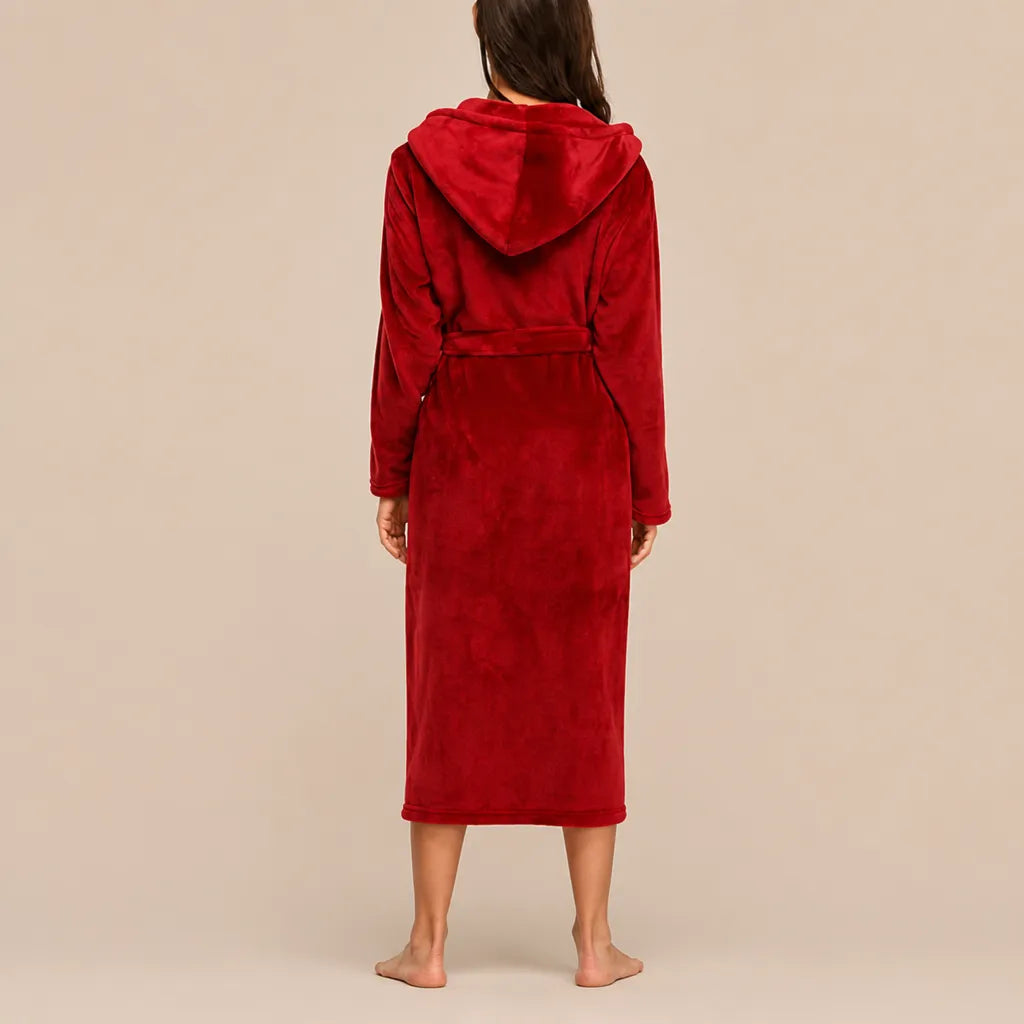 La boutique du peignoir Peignoir Capuche Femme - Long en Polaire, Rouge Bordeaux