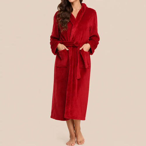 La boutique du peignoir Peignoir Capuche Femme - Long en Polaire, Rouge Bordeaux