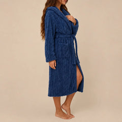La boutique du peignoir Peignoir Capuche Femme - Long en Polaire Torsadée, Bleu Marine